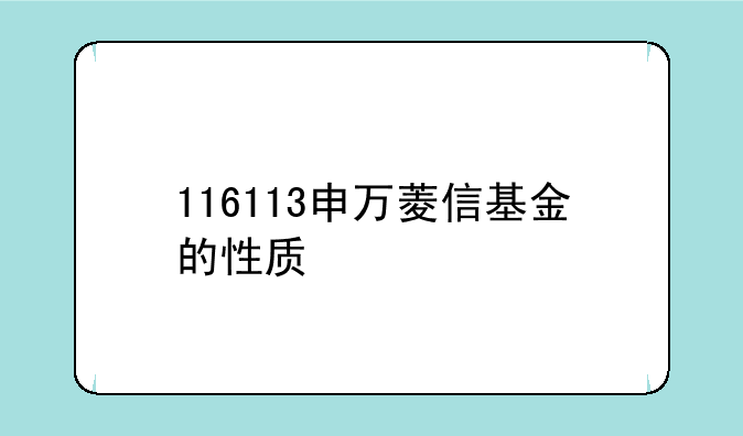 116113申万菱信基金的性质